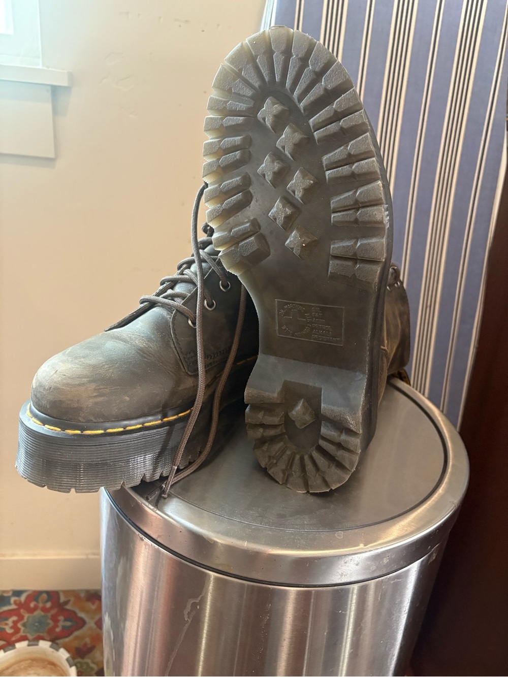 Dr. Martens Brown Leather Platform Chelsea Boots with Yellow Welt - Picture 3 of 7
